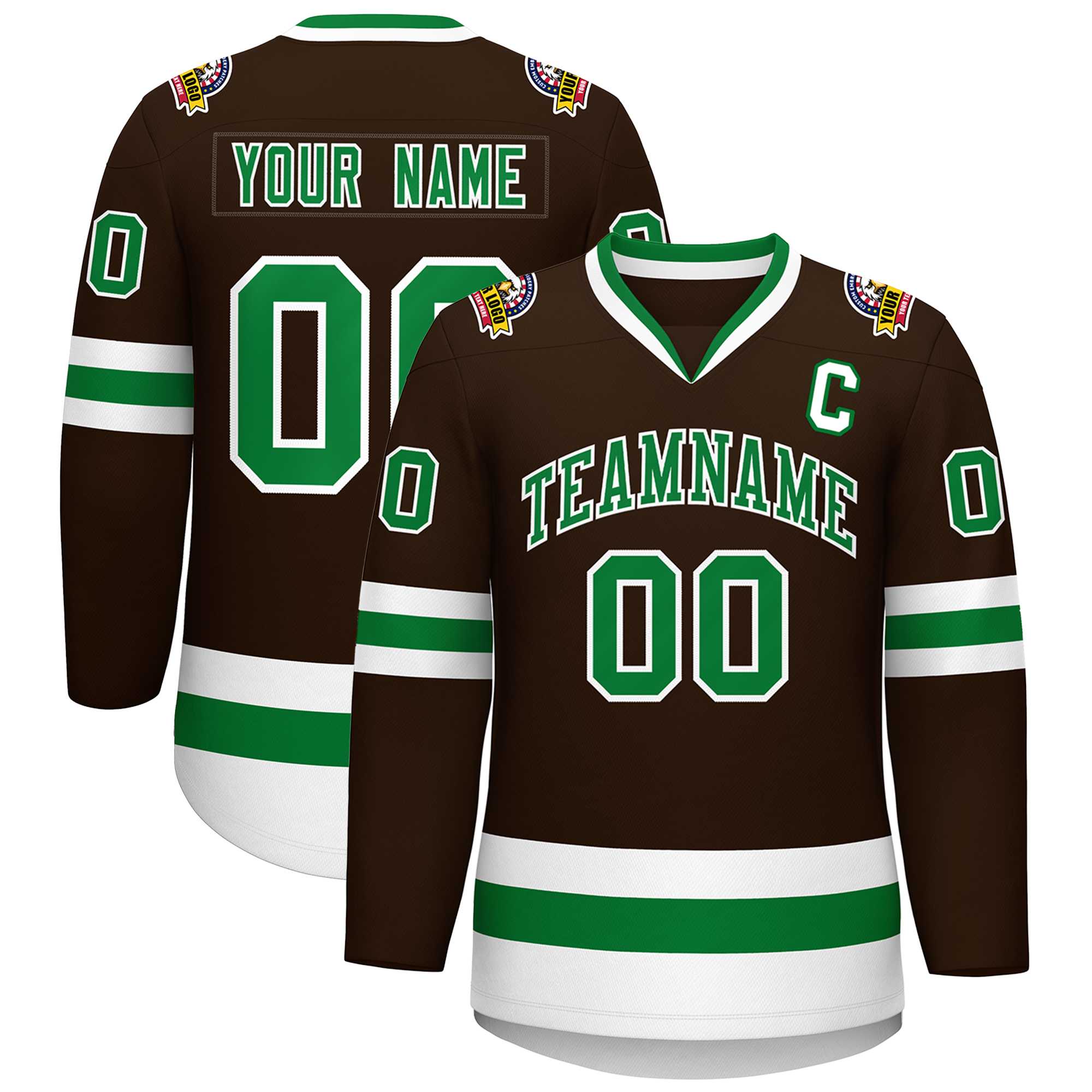 Maillot de hockey de style classique marron Kelly vert-blanc personnalisé