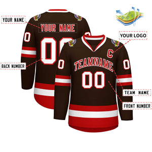 Custom Brown Red-White Classic Style Hockey Jersey