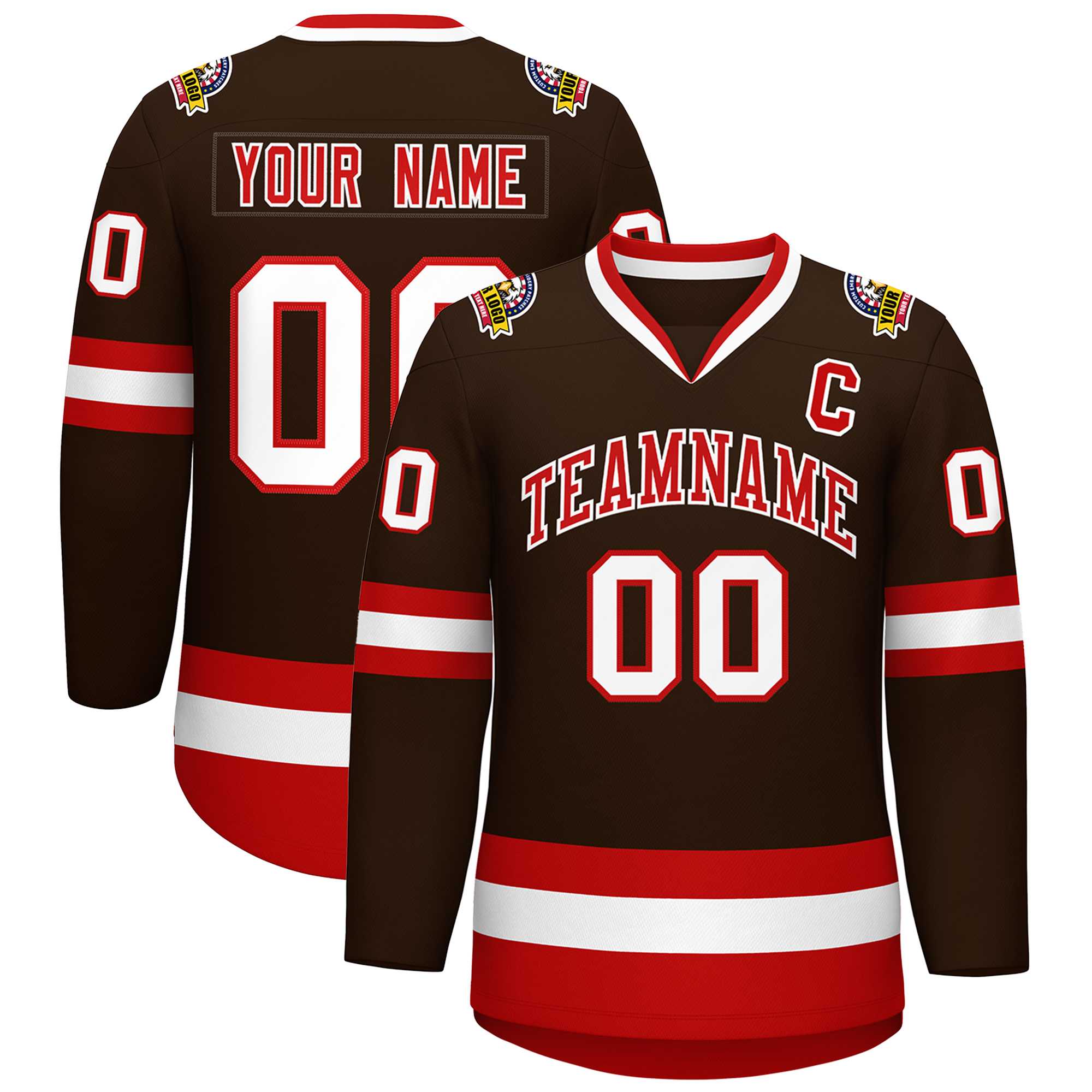 Maillot de hockey de style classique personnalisé marron rouge-blanc