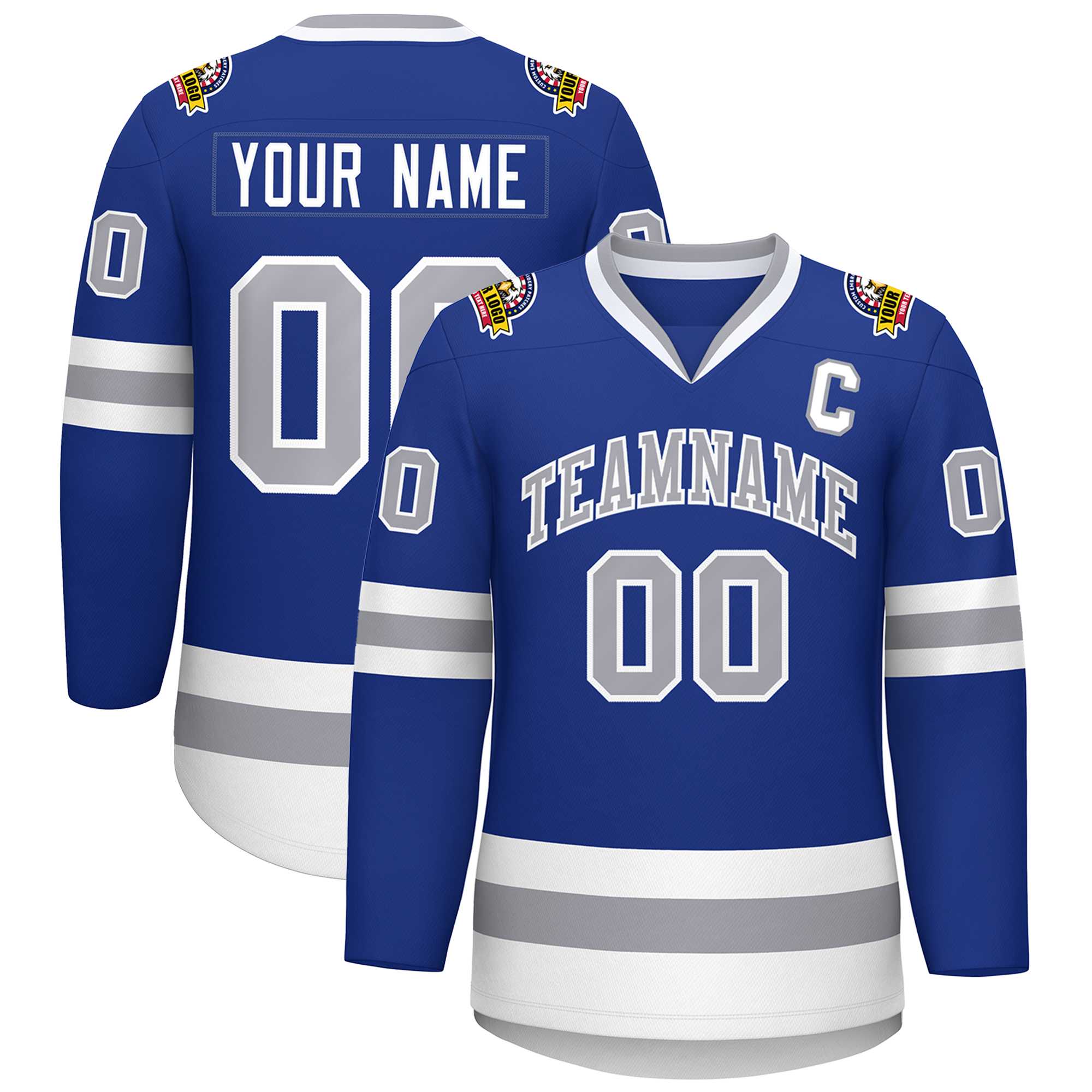 Custom Royal Gray-White Classic Style Hockey Jersey