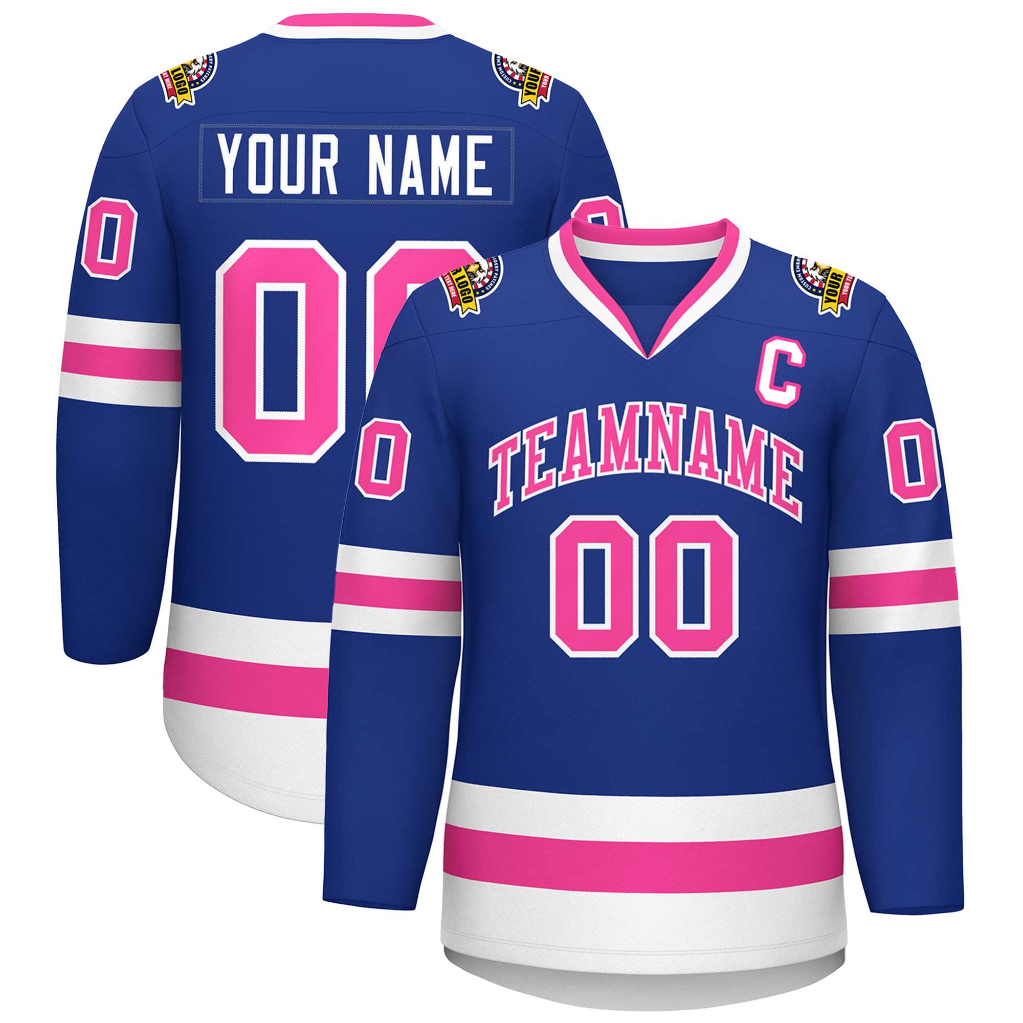 Maillot de hockey personnalisé de style classique rose-blanc royal