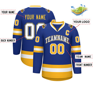 Custom Royal White Royal-Gold Classic Style Hockey Jersey