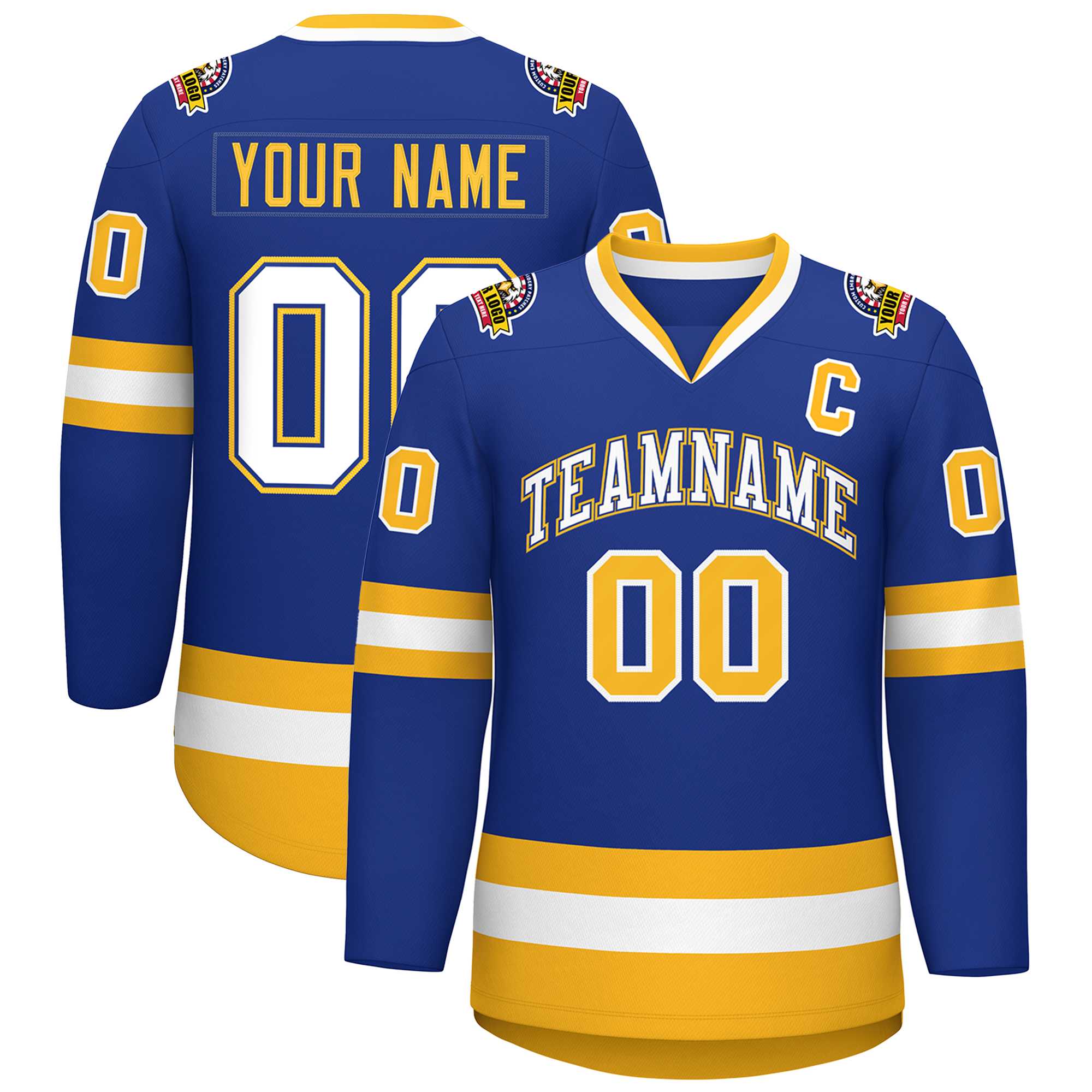 Maillot de hockey de style classique Royal White Royal-Gold personnalisé