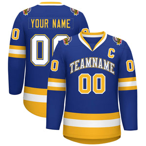 Custom Royal White Royal-Gold Classic Style Hockey Jersey