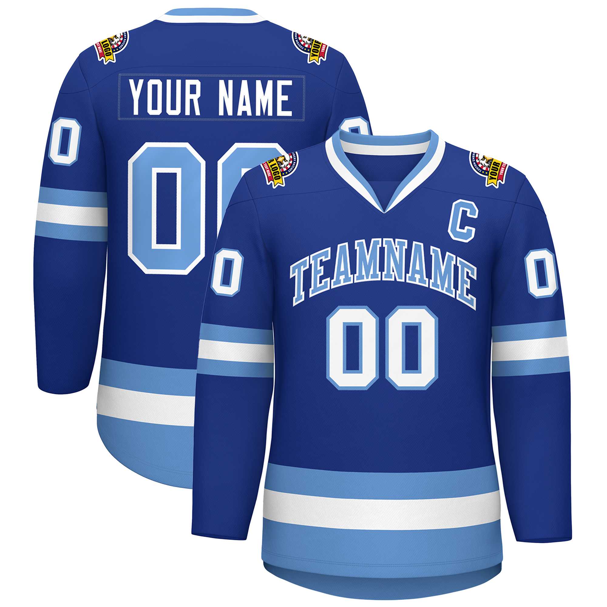 Custom Royal Light Blue-White Classic Style Hockey Jersey