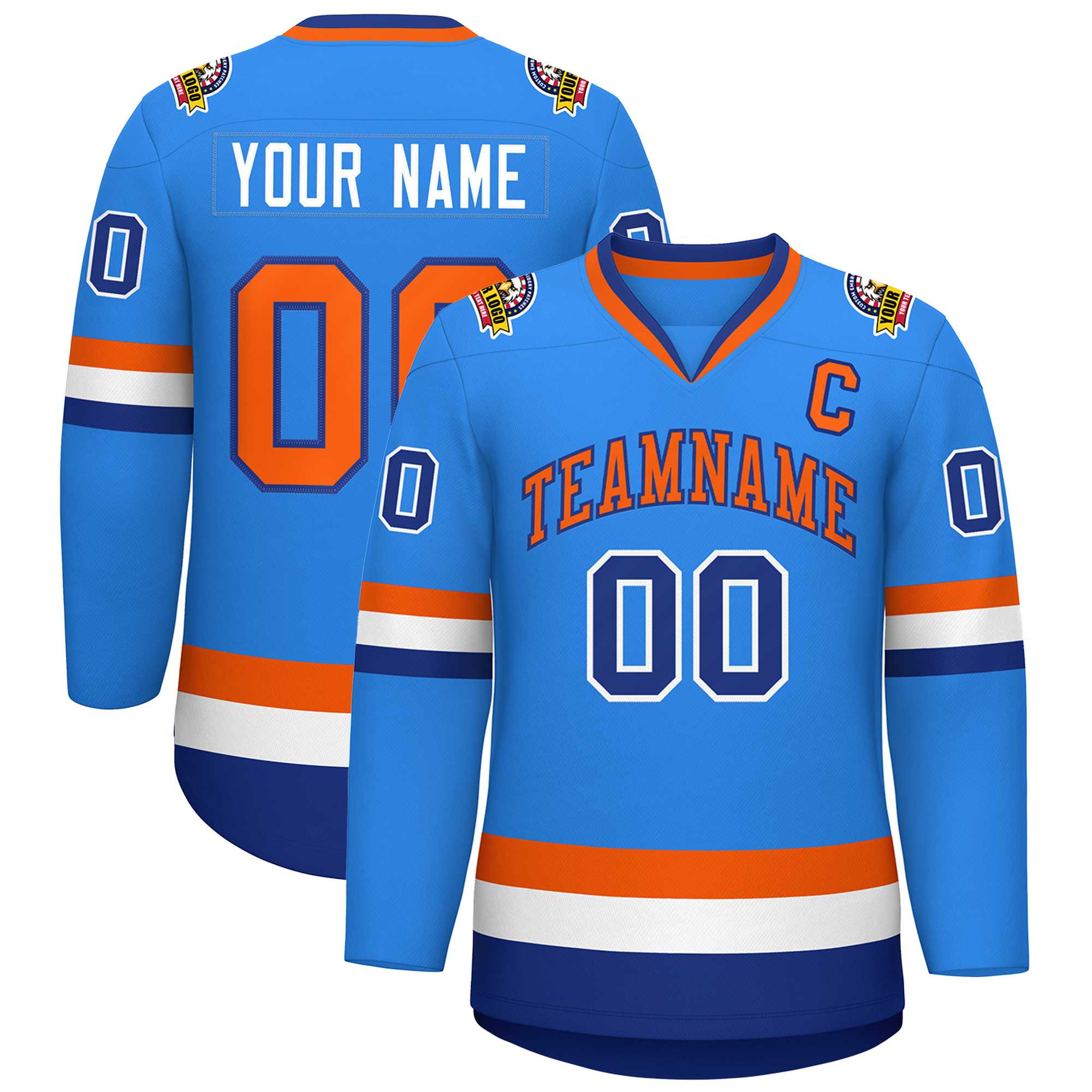 Maillot de hockey de style classique bleu poudre orange-royal personnalisé