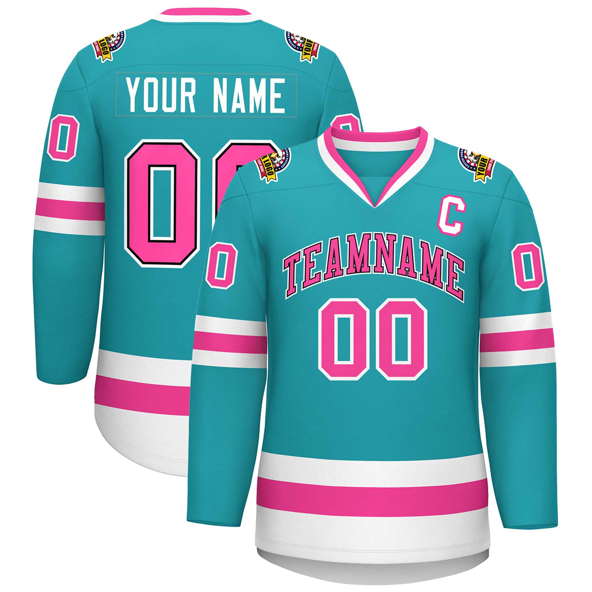 Custom Aqua Pink Navy-White Classic Style Hockey Jersey