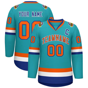 Maillot de hockey personnalisé de style classique Aqua Orange Royal-White