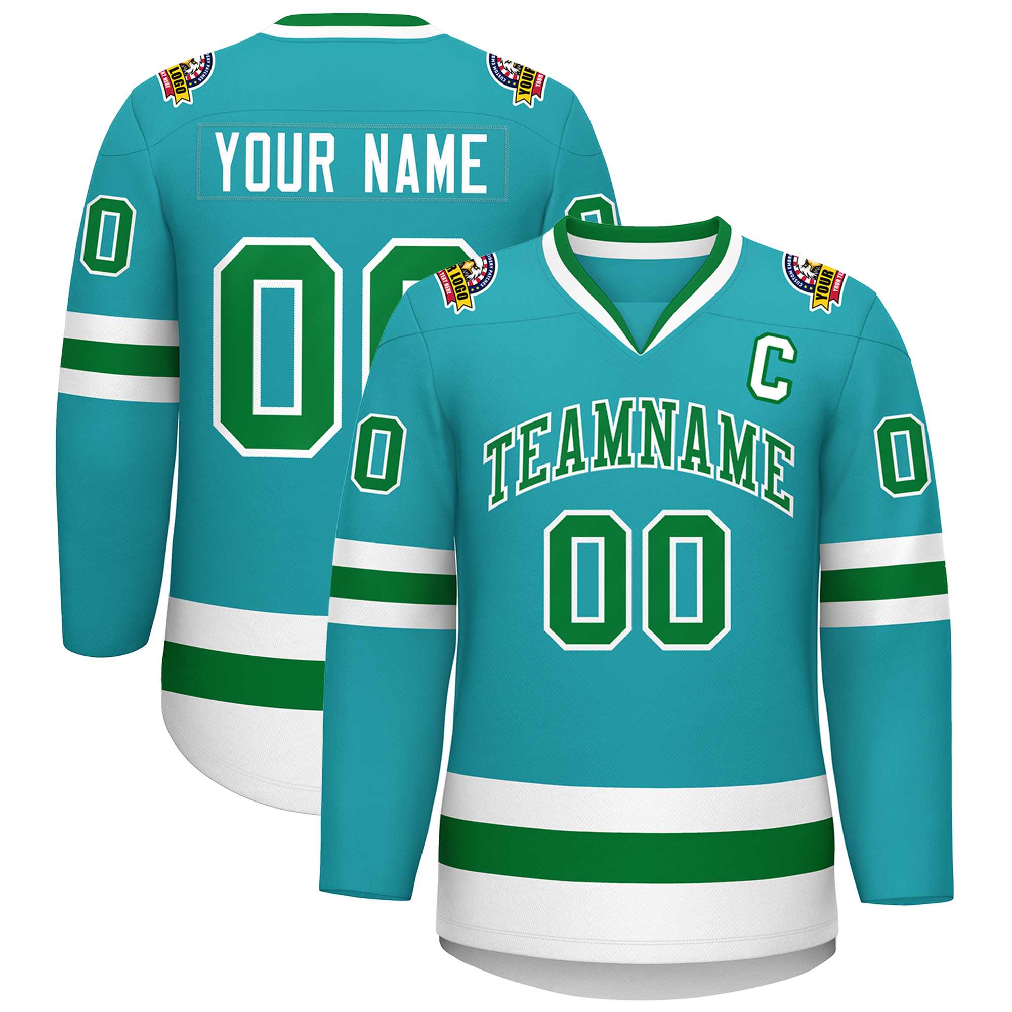 Maillot de hockey de style classique Aqua Kelly personnalisé vert-blanc