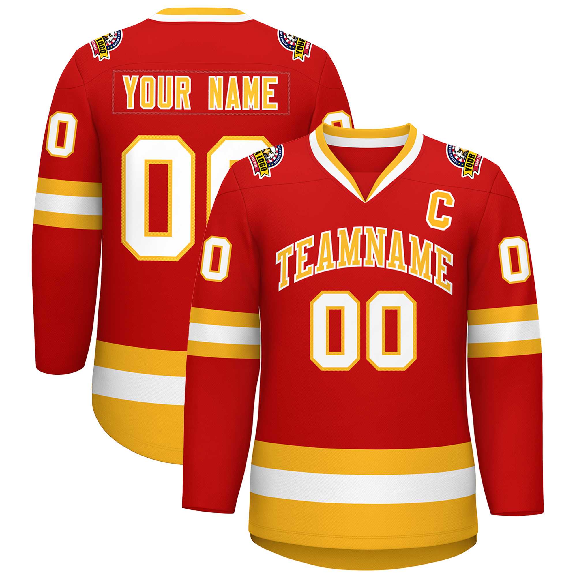 Maillot de hockey de style classique personnalisé rouge or-blanc