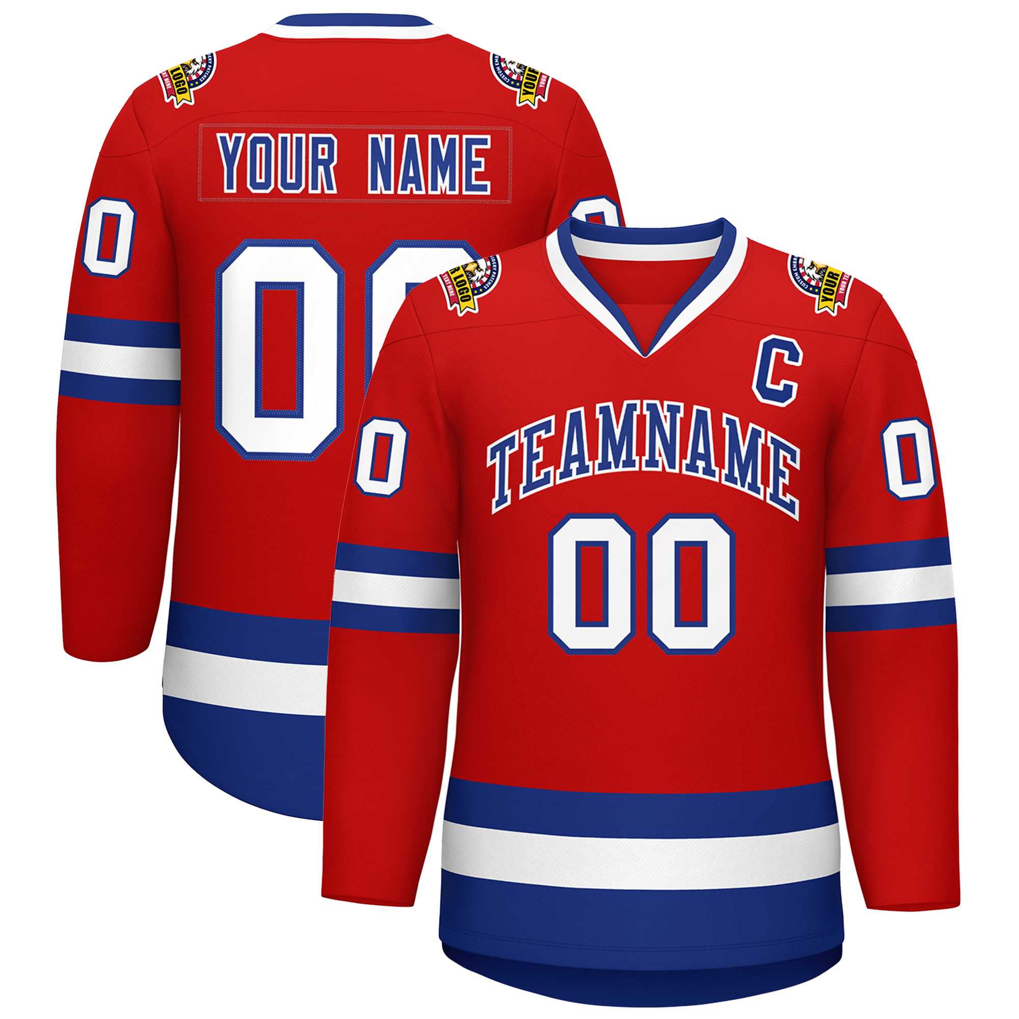 Maillot de hockey de style classique rouge royal-blanc personnalisé