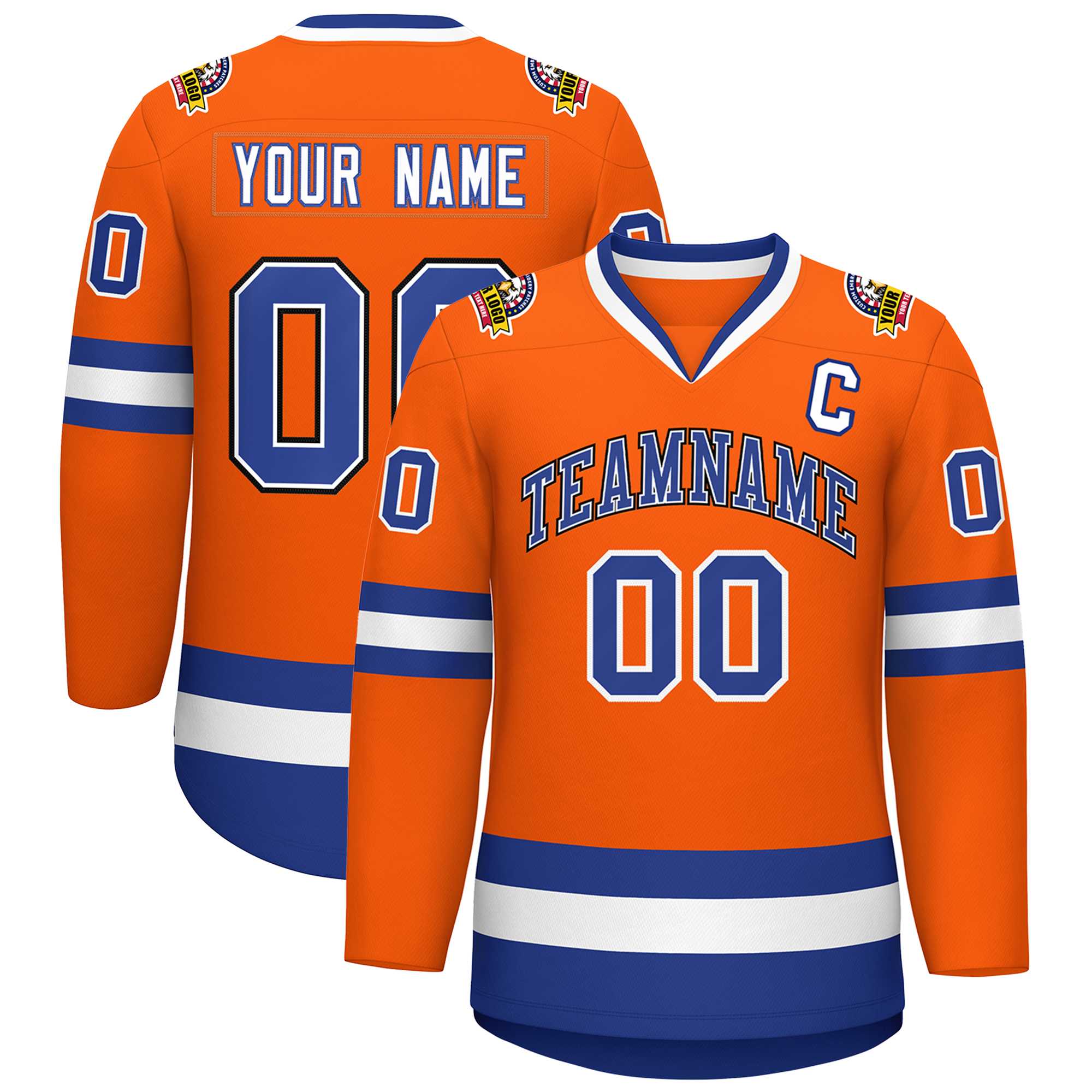 Maillot de hockey de style classique Orange Royal blanc-noir personnalisé