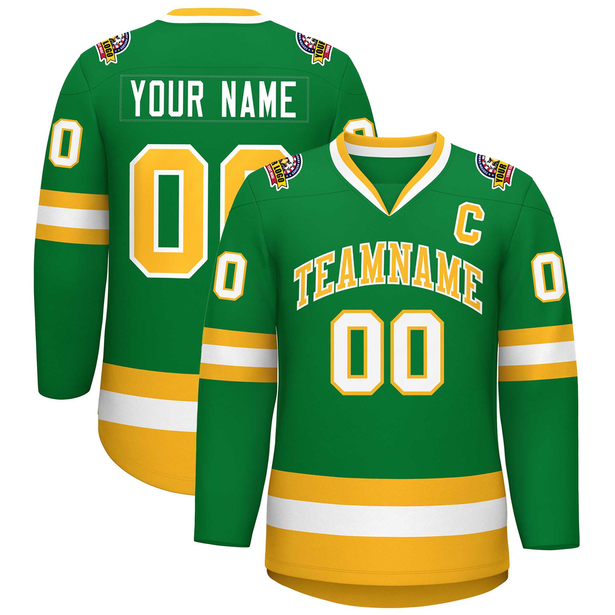 Custom Kelly Green Gold-White Classic Style Hockey Jersey