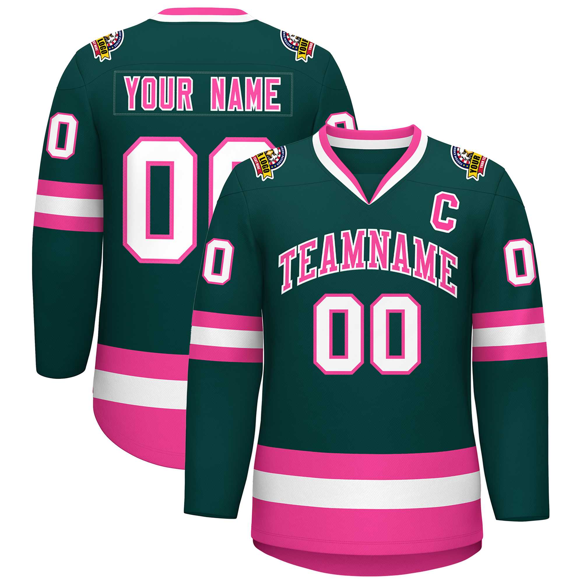 Maillot de hockey de style classique personnalisé vert minuit rose-blanc