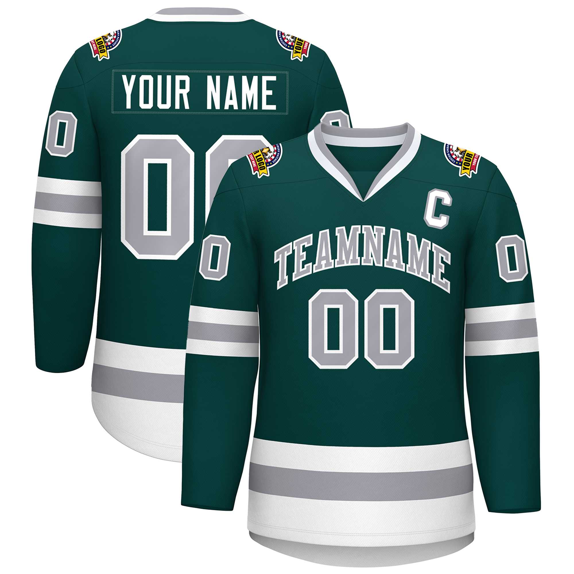 Maillot de hockey personnalisé de style classique, vert minuit, gris-blanc