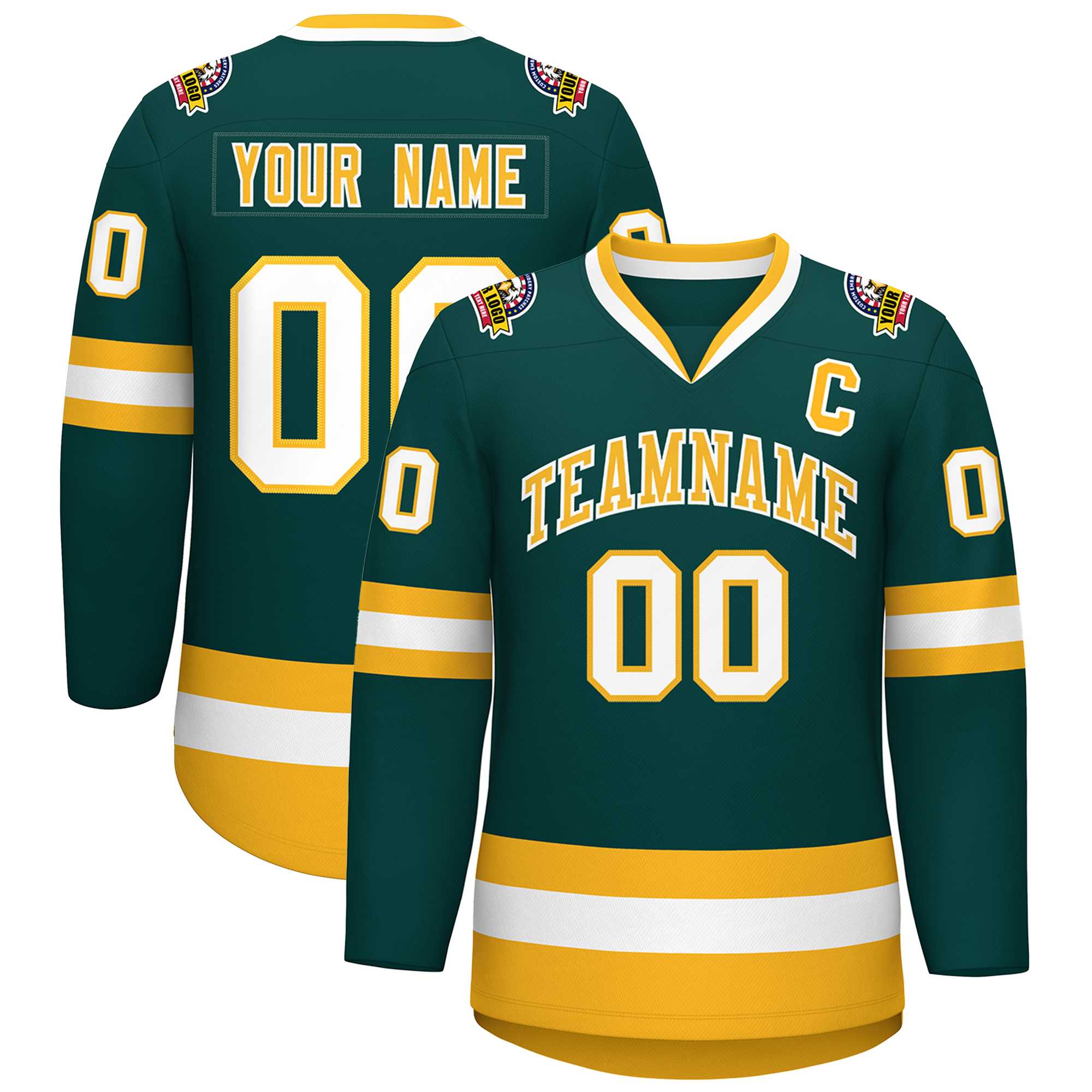 Custom Midnight Green Gold-White Classic Style Hockey Jersey