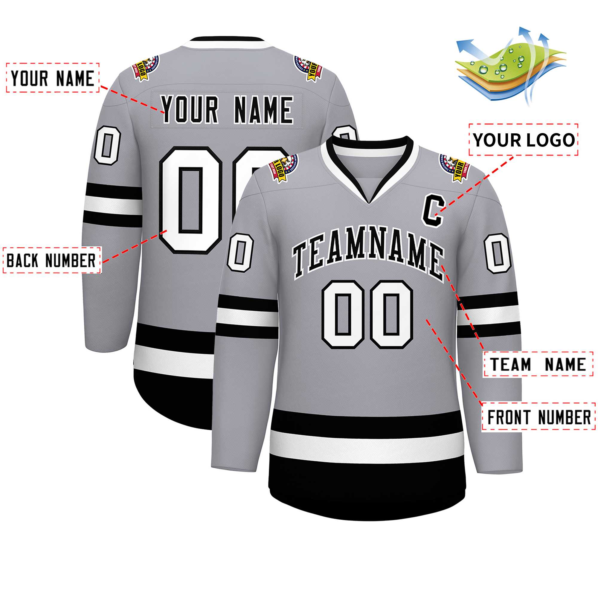 Custom Gray Black-White Classic Style Hockey Jersey