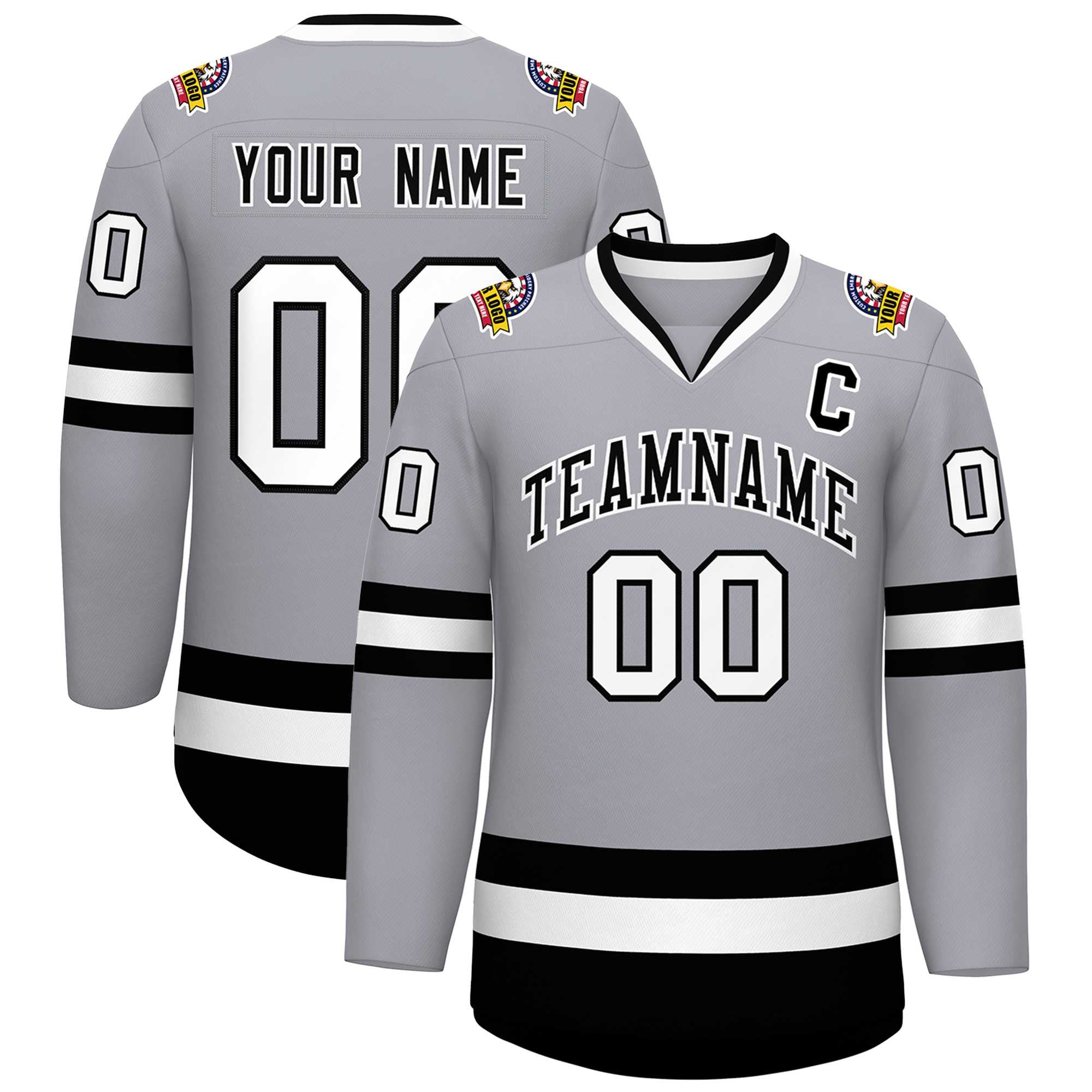 Maillot de hockey de style classique gris noir-blanc personnalisé