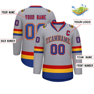 Custom Gray Royal Gold-Red Classic Style Hockey Jersey