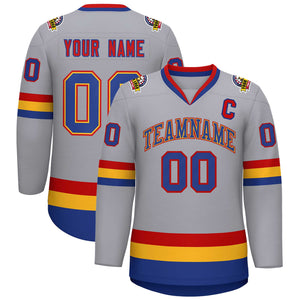 Custom Gray Royal Gold-Red Classic Style Hockey Jersey