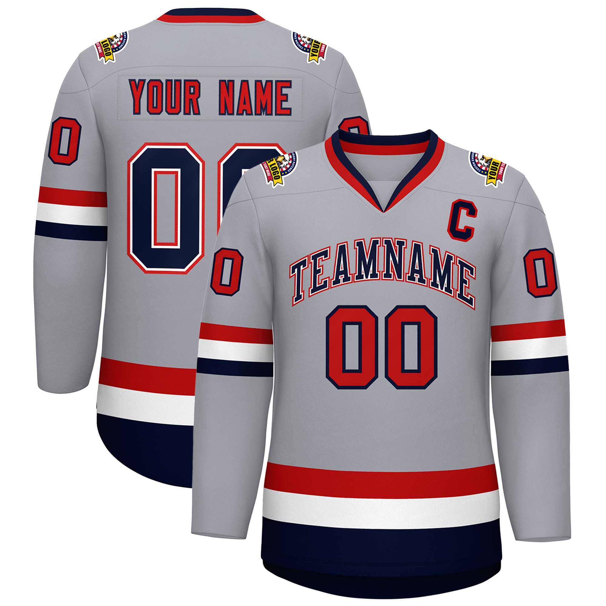 Custom Gray Navy White-Red Classic Style Hockey Jersey