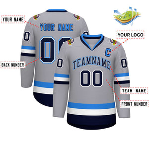 Maillot de hockey personnalisé gris marine blanc-bleu poudre, style classique