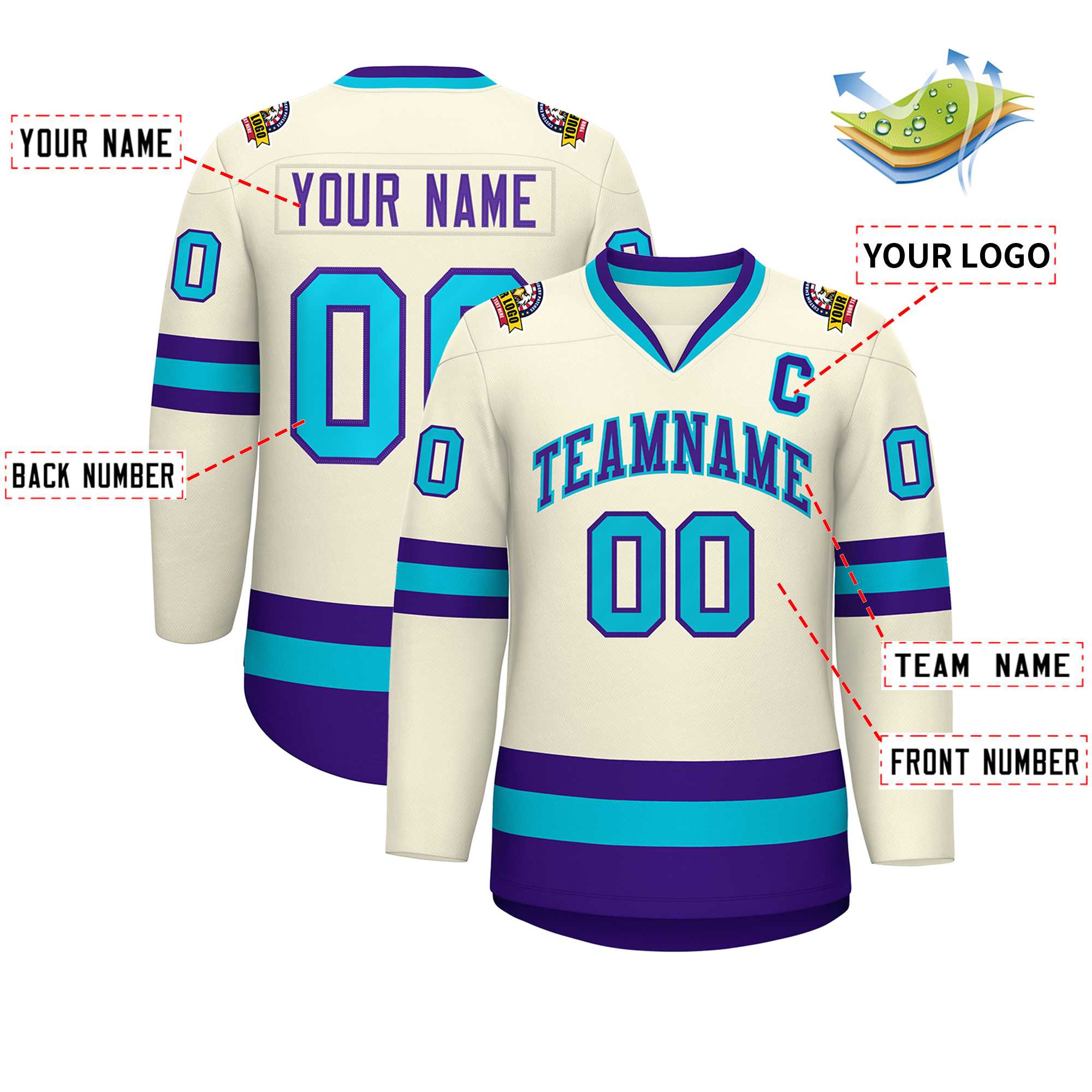 Custom Khaki Purple-Light Blue Classic Style Hockey Jersey