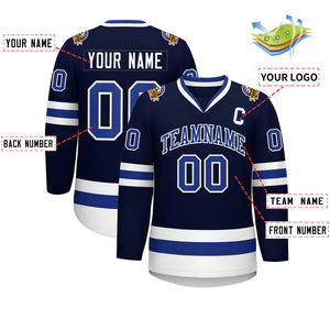 Custom Navy Royal-White Classic Style Hockey Jersey