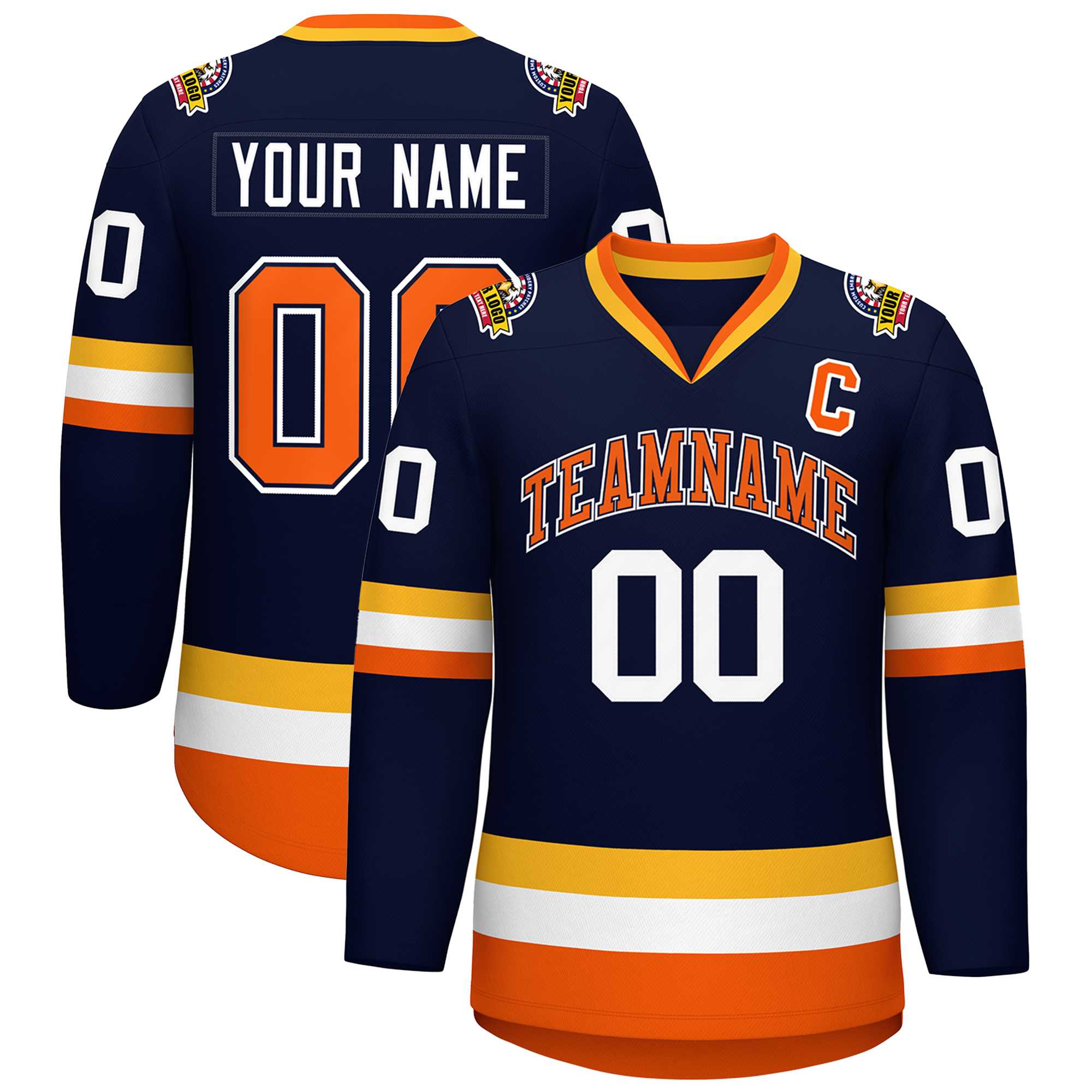 Custom Navy Orange Navy-White Classic Style Hockey Jersey