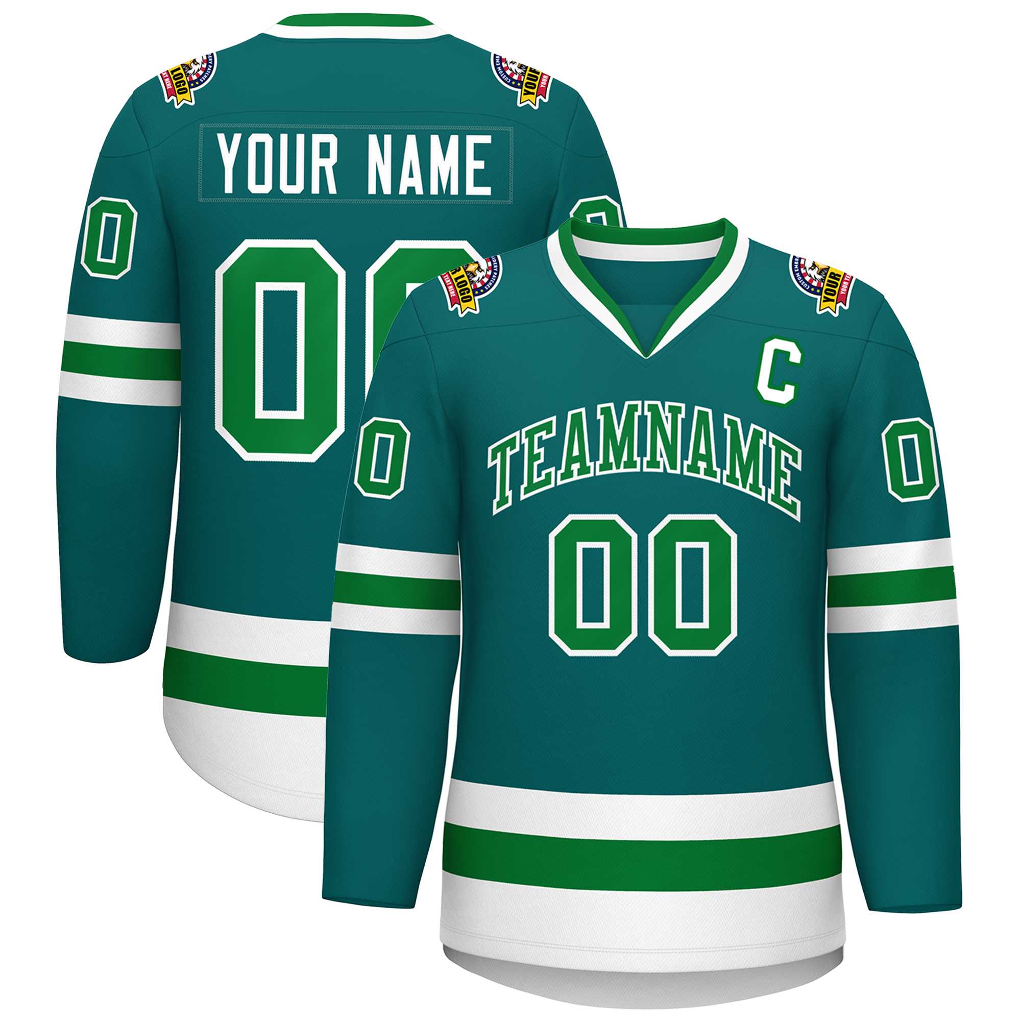 Maillot de hockey de style classique vert-blanc sarcelle personnalisé Kelly