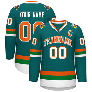 Custom Teal Orange-White Classic Style Hockey Jersey