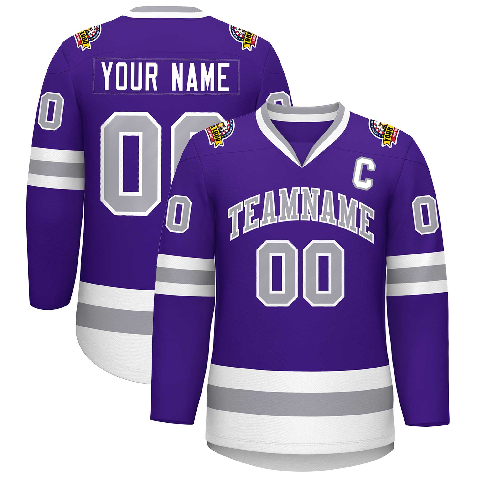 Custom Purple Gray-White Classic Style Hockey Jersey