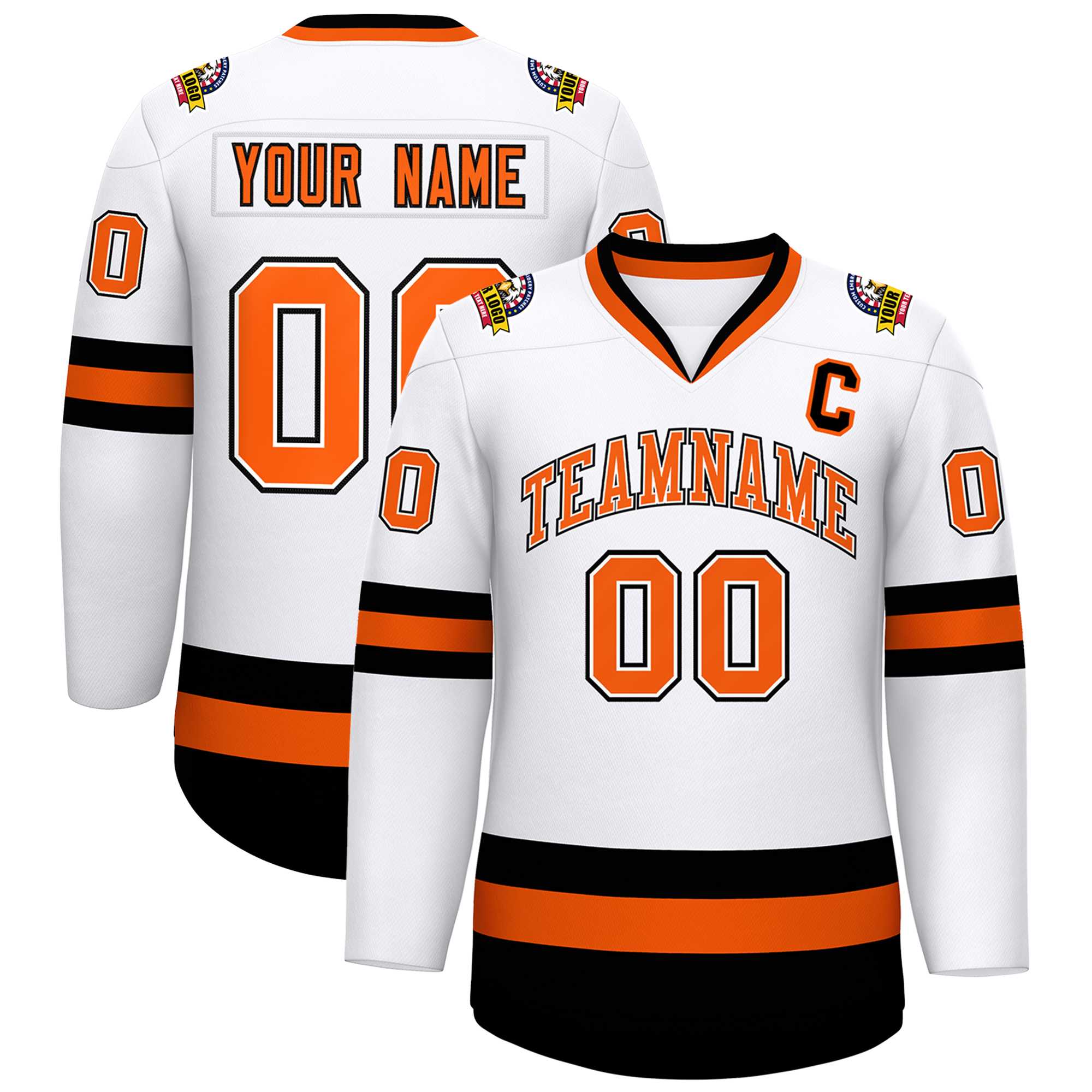 Maillot de hockey de style classique blanc orange blanc-noir personnalisé