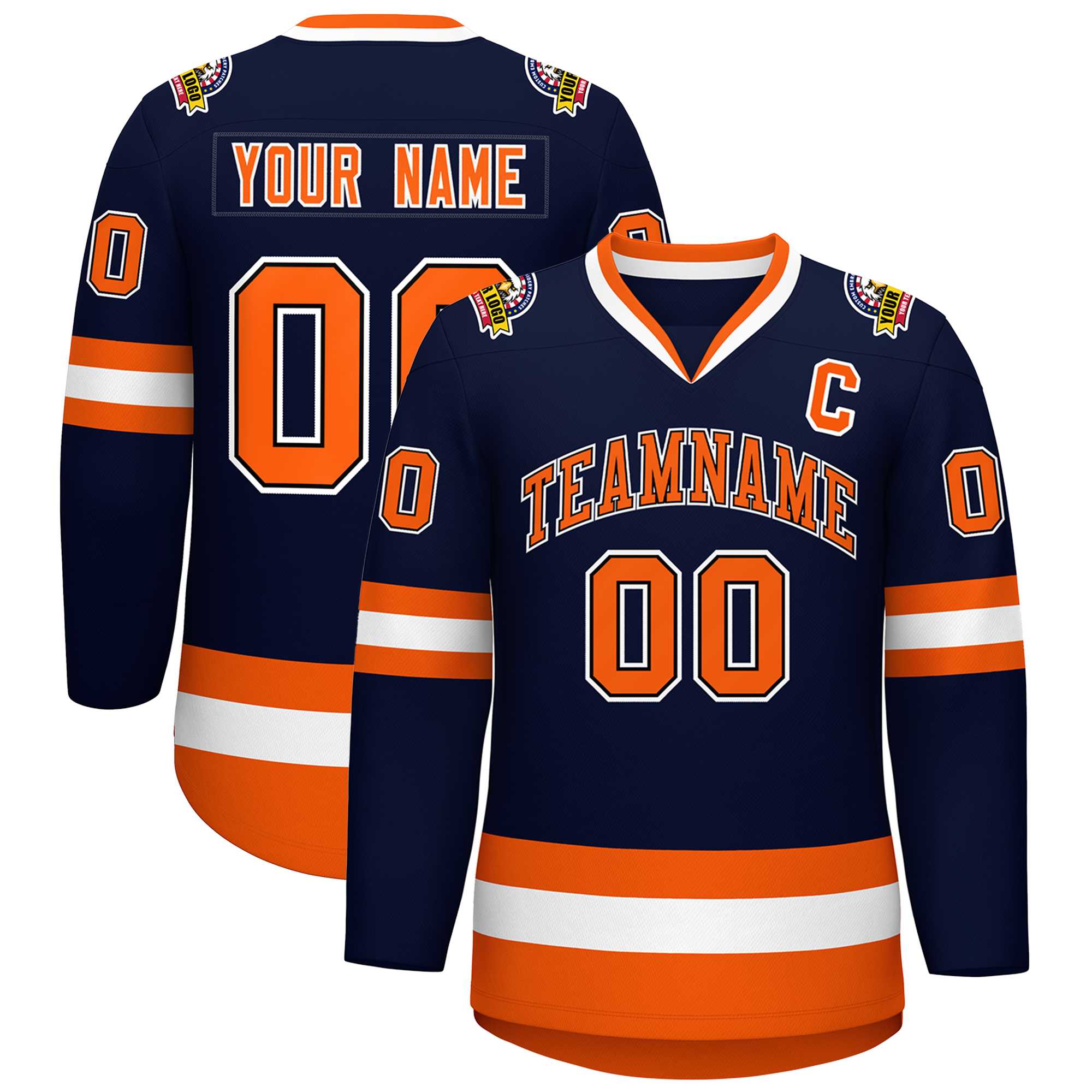 Custom Navy Orange Black-White Classic Style Hockey Jersey