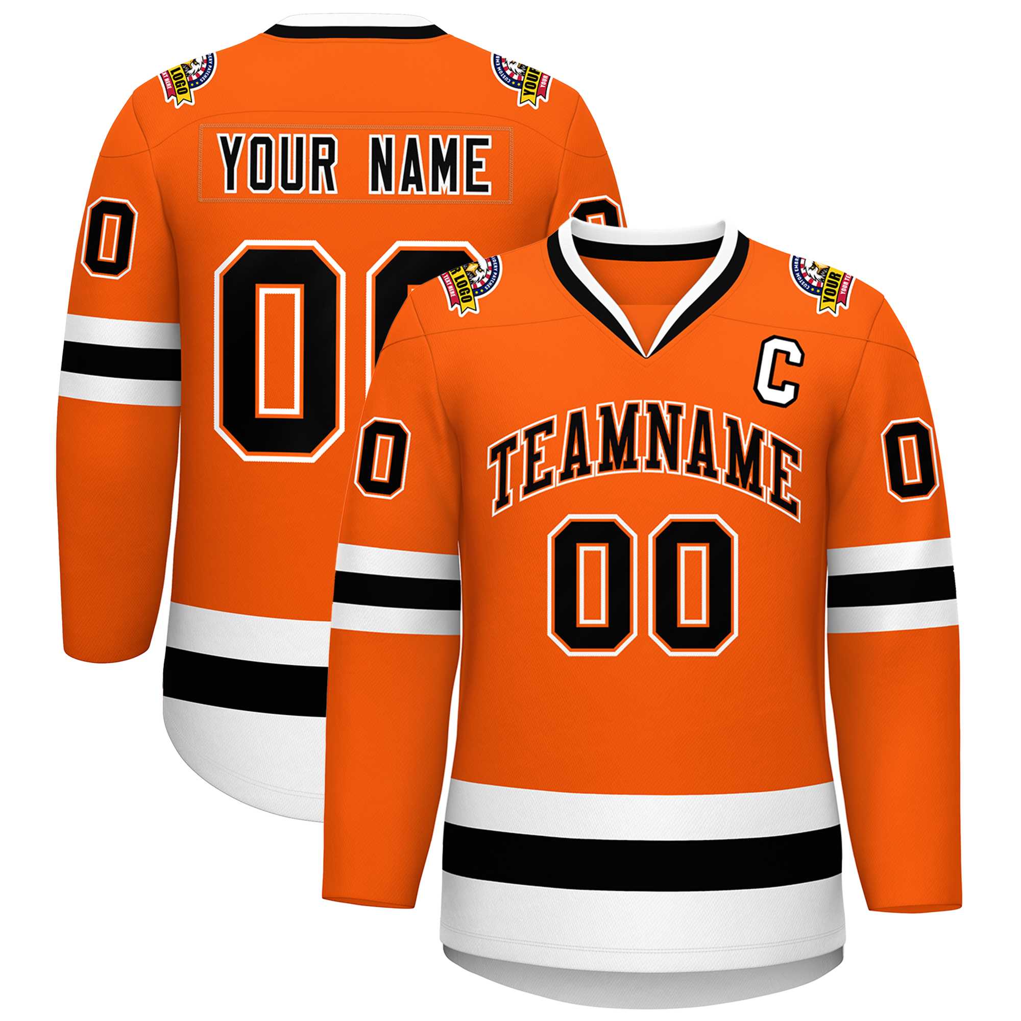 Maillot de hockey de style classique orange noir orange-blanc personnalisé