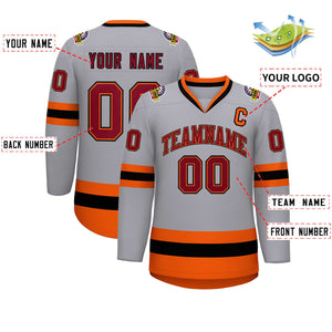 Custom Gray Crimson Orange-Black Classic Style Hockey Jersey