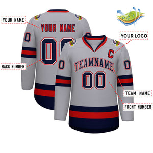 Custom Gray Navy White-Red Classic Style Hockey Jersey