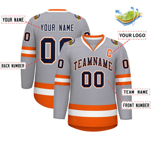 Maillot de hockey de style classique personnalisé gris marine orange-blanc