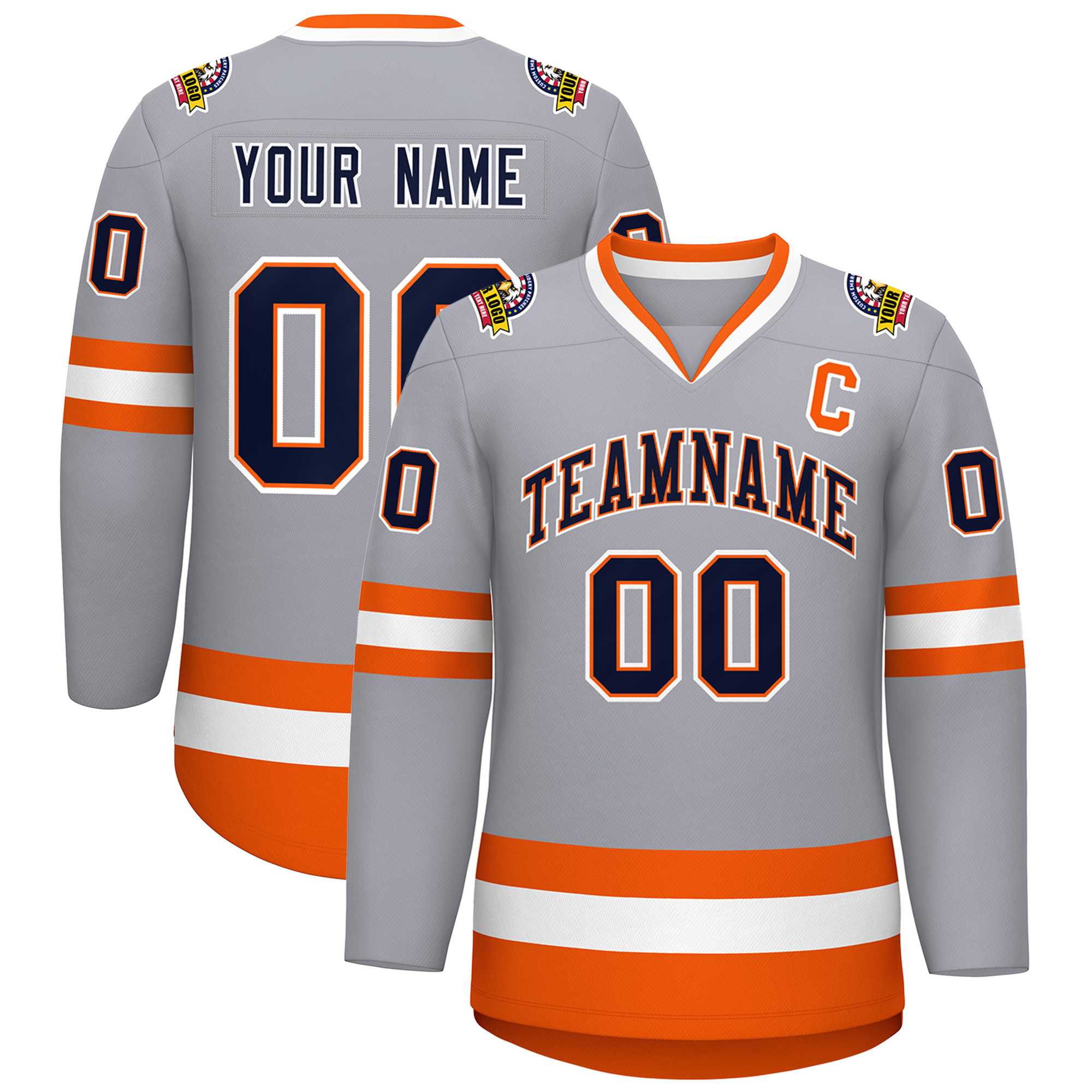 Maillot de hockey de style classique personnalisé gris marine orange-blanc