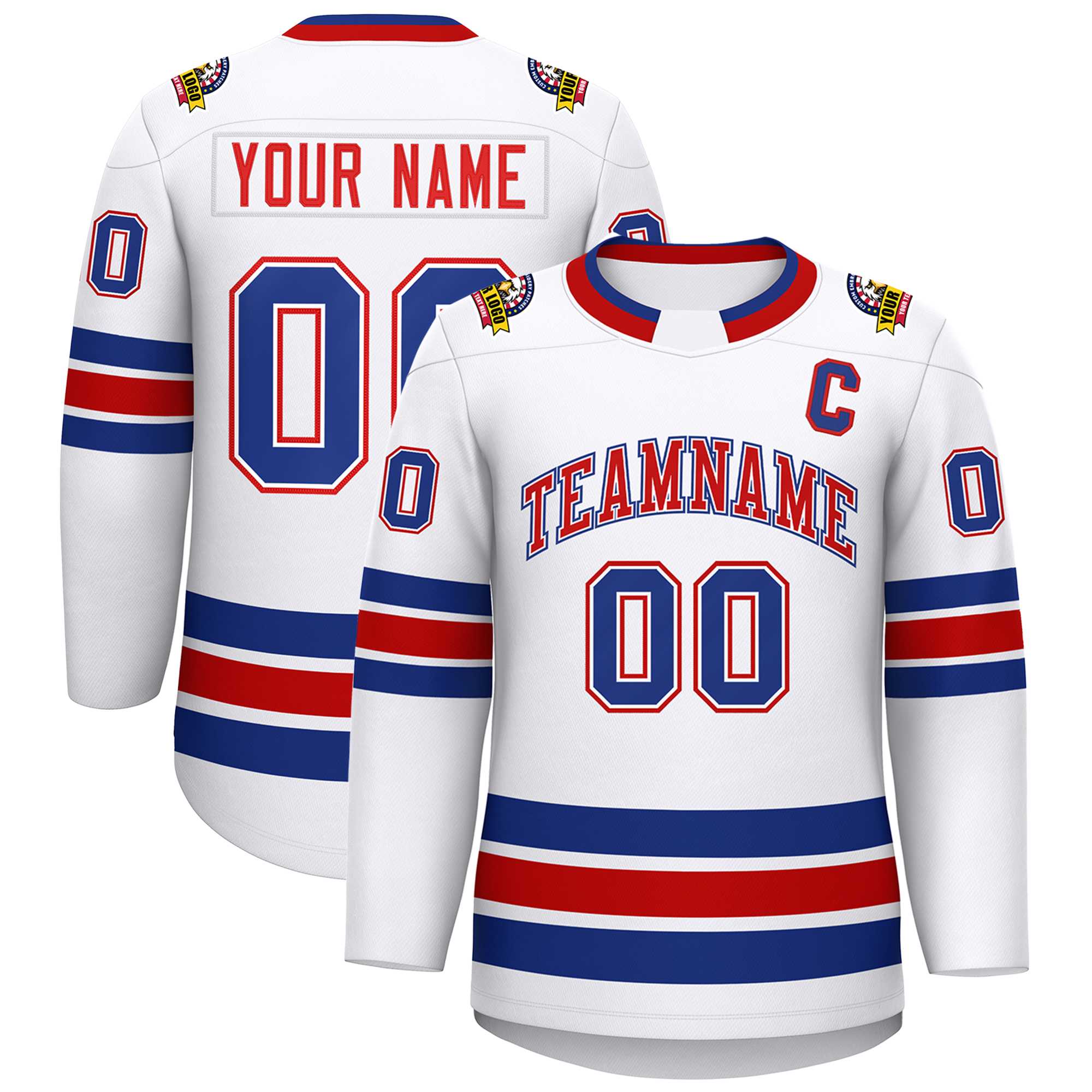 Custom White Red White-Royal Classic Style Hockey Jersey