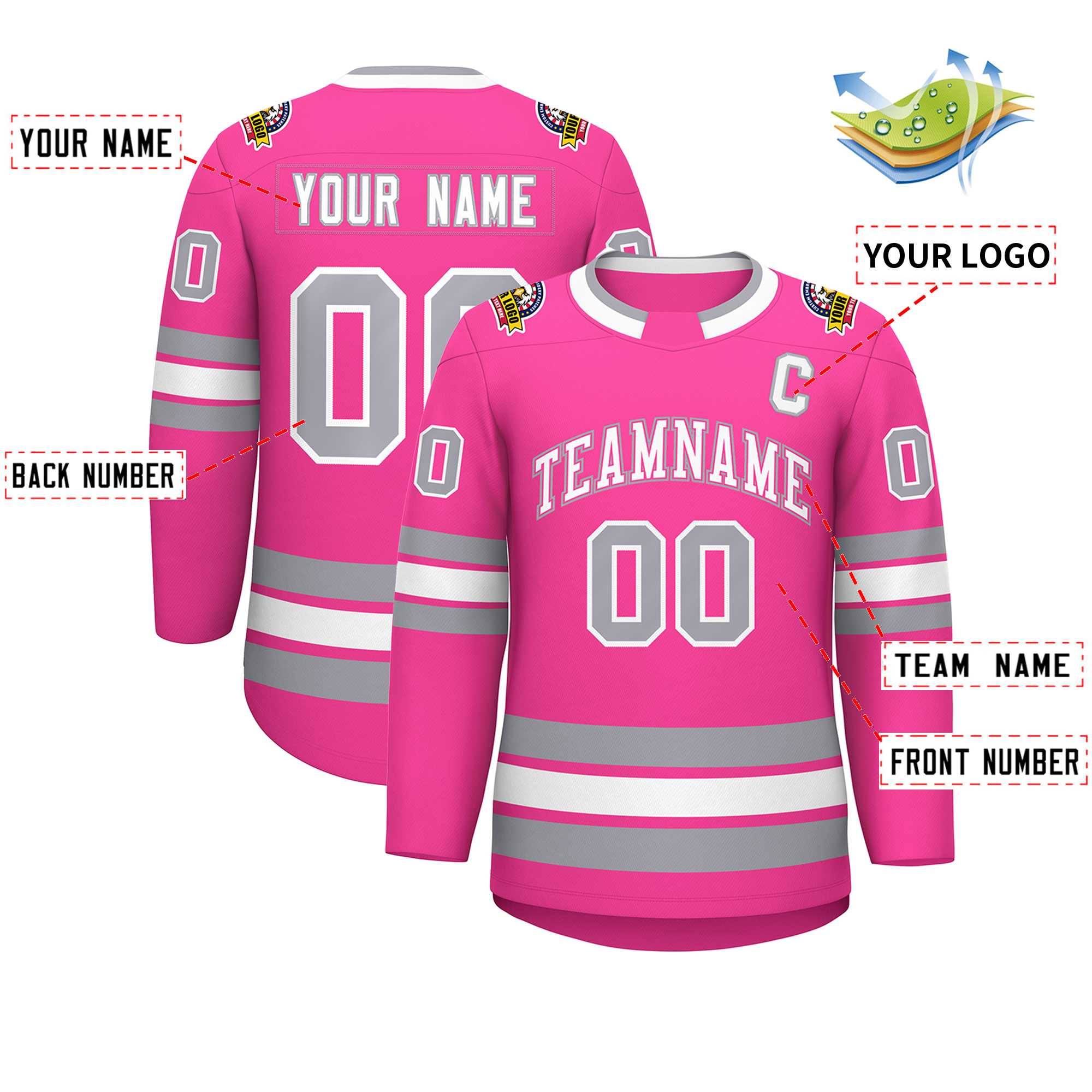 Custom Pink White Pink-Gray Classic Style Hockey Jersey