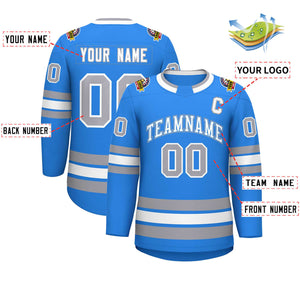 Custom Powder Blue White Powder Blue-Gray Classic Style Hockey Jersey