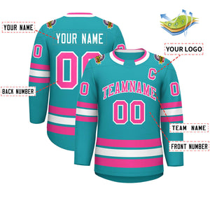 Custom Aqua Pink-White Classic Style Hockey Jersey