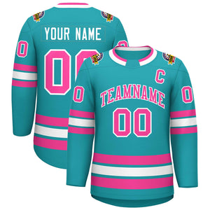 Custom Aqua Pink-White Classic Style Hockey Jersey