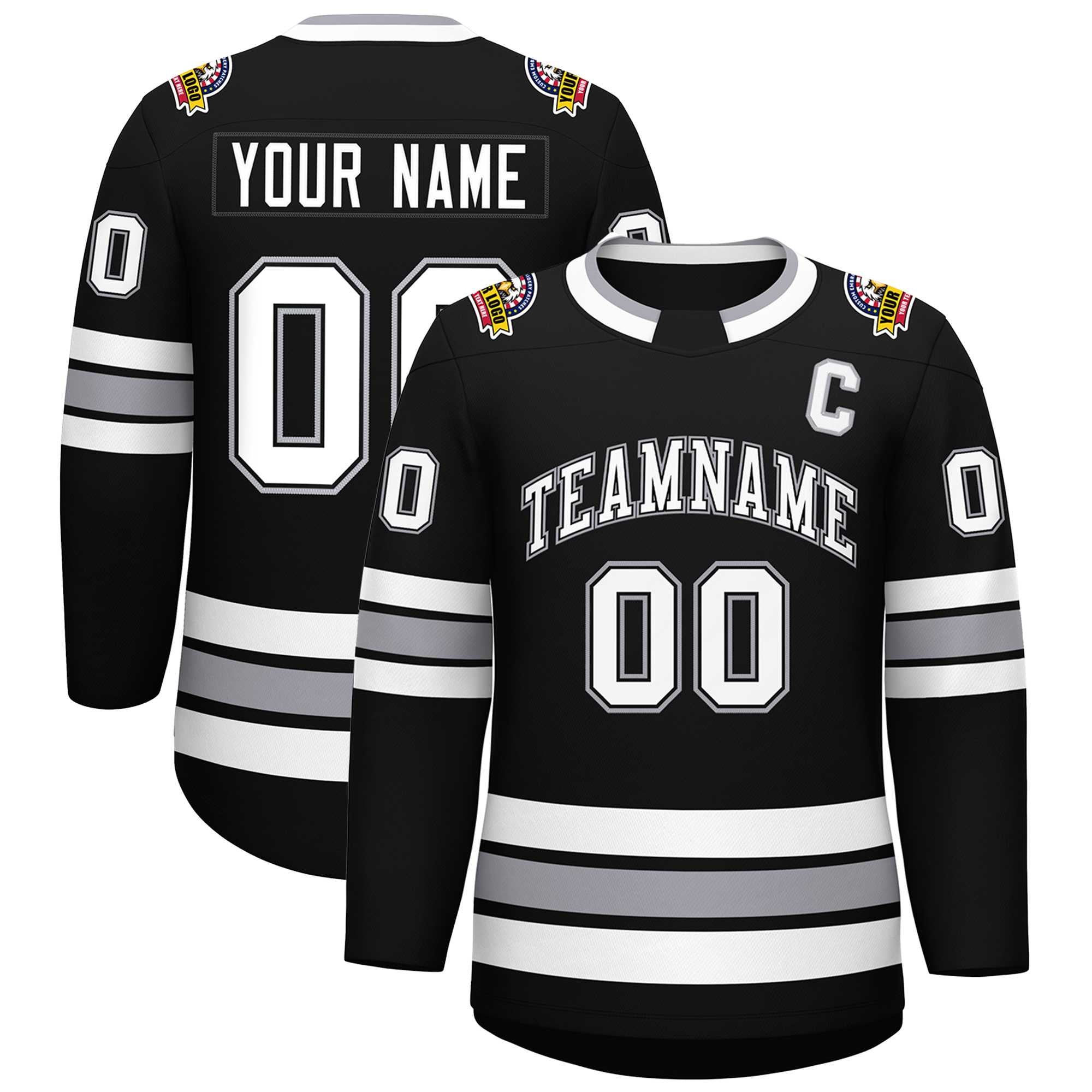 Custom Black White Black-Gray Classic Style Hockey Jersey