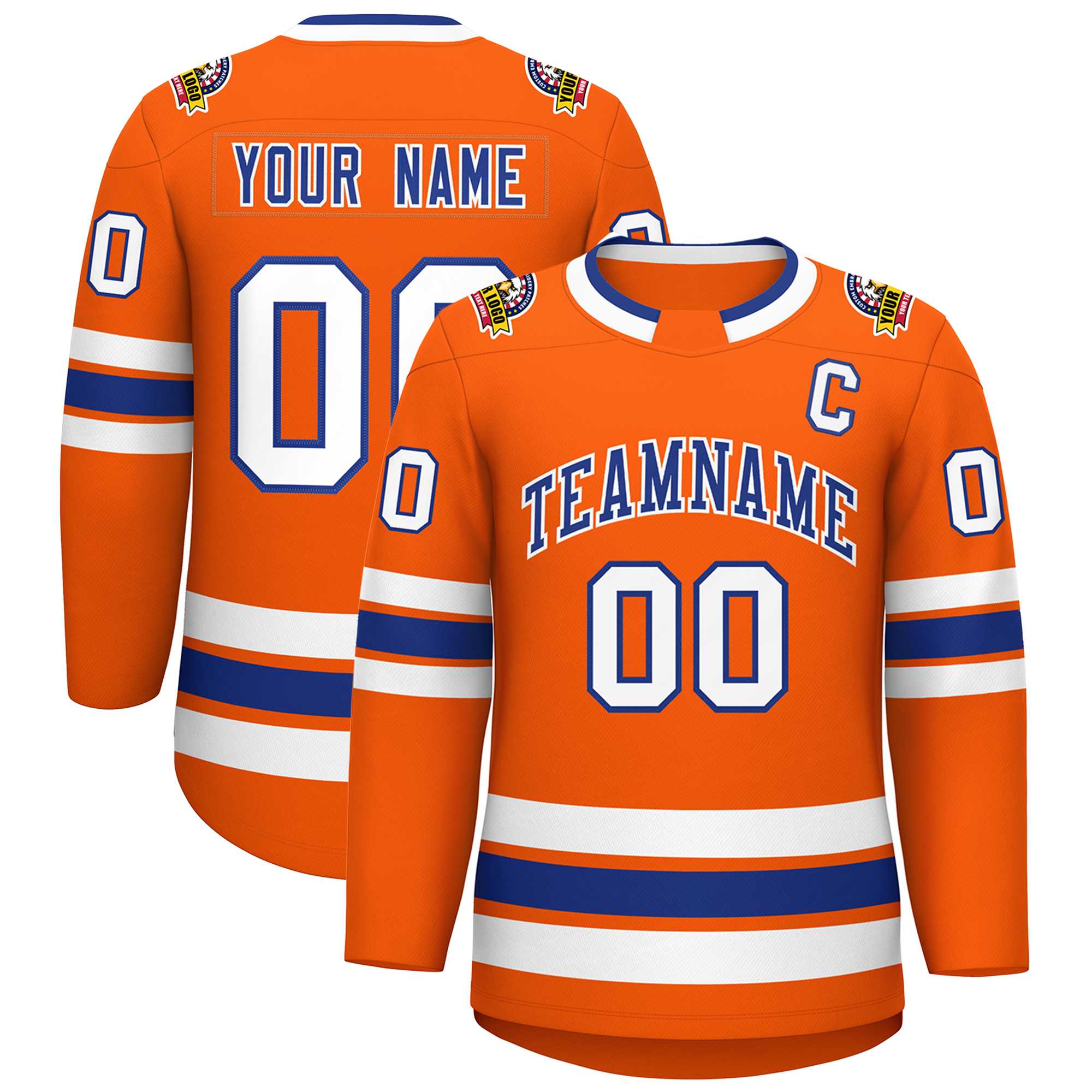 Maillot de hockey de style classique orange royal-blanc personnalisé