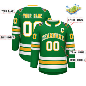 Custom Kelly Green Gold-White Classic Style Hockey Jersey