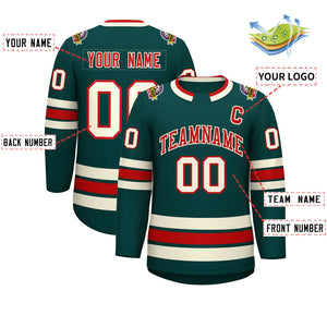 Custom Midnight Green Red-Khaki Classic Style Hockey Jersey