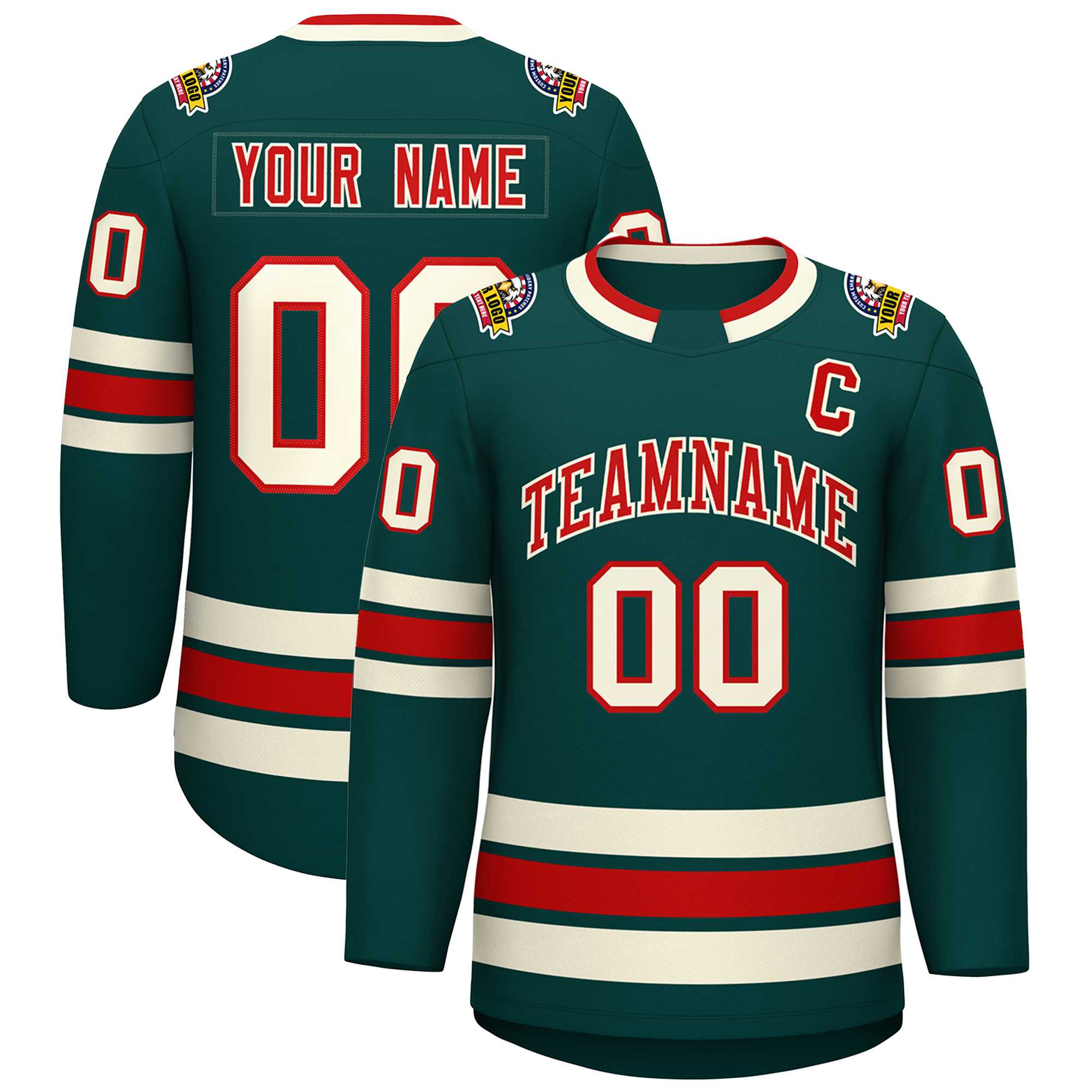 Custom Midnight Green Red-Khaki Classic Style Hockey Jersey