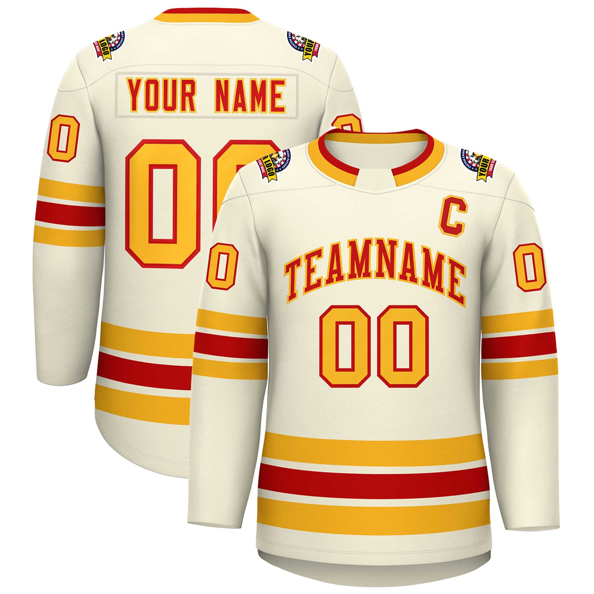 Custom Khaki Red-Gold Classic Style Hockey Jersey